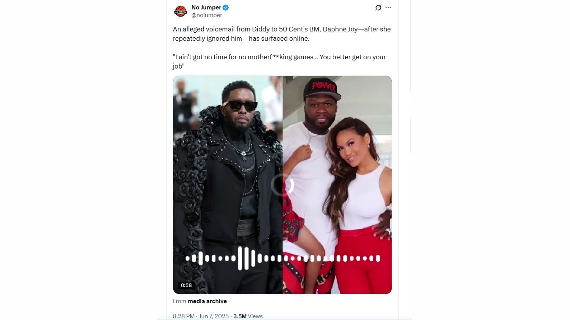 Diddy's alleged voicemail: Image via X/@No jumper
